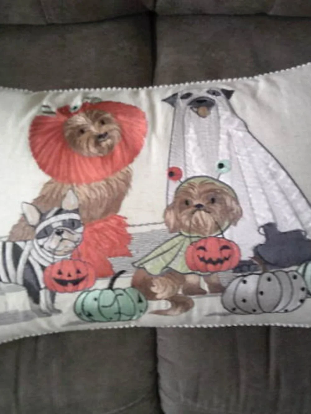 PIER 1 ONE FALL HALLOWEEN PLUSH EMBROIDERED LUMBAR PILLOW DOG PARADE 22